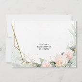 赤面ピンクの花とユーカリと金ゴールド枠 サンキューカード (裏面)