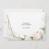 赤面ピンクの花とユーカリと金ゴールド枠 サンキューカード (裏面)