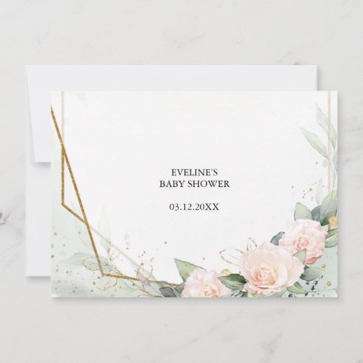 赤面ピンクの花とユーカリと金ゴールド枠 サンキューカード (裏面)