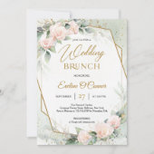 赤面ピンクの花とユーカリ結婚のブランチ 招待状 (正面)