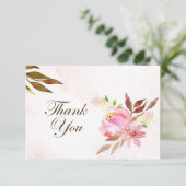 赤面ピンクの花と緑結婚色 サンキューカード (スタンド正面)