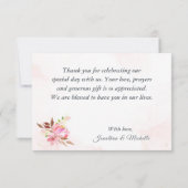 赤面ピンクの花と緑結婚色 サンキューカード (裏面)