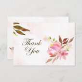 赤面ピンクの花と緑結婚色 サンキューカード (正面/裏面)