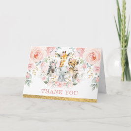 赤面ピンクの花のジャングルで野生動物ありがとう カード