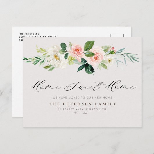 赤面ピンクの花の新しい住所はがき移動 ポストカード (正面/裏面)