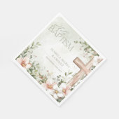 赤面ピンクの花の木製クロスバプティスグリーン スタンダードランチョンナプキン (角)