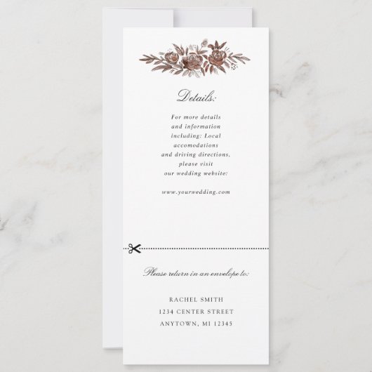 赤面ピンクの花の結婚式を招待w rsvp添付 招待状 (裏面)