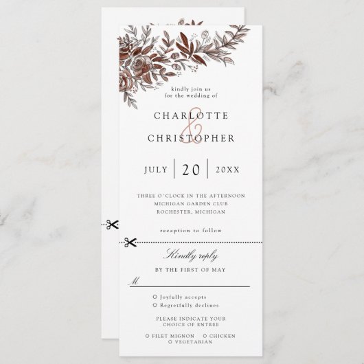 赤面ピンクの花の結婚式を招待w rsvp添付 招待状 (正面/裏面)