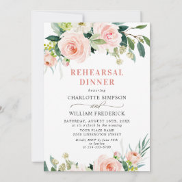 赤面ピンクの花の緑のリハーサルディナー 招待状
