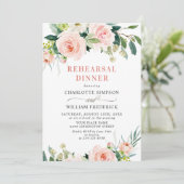 赤面ピンクの花の緑のリハーサルディナー 招待状 (スタンド正面)