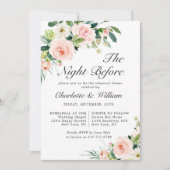 赤面ピンクの花の緑のリハーサルディナー 招待状 (正面)