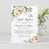 赤面ピンクの花の緑のリハーサルディナー 招待状 (スタンド正面)