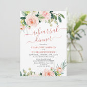 赤面ピンクの花の緑のリハーサルディナー 招待状 (スタンド正面)
