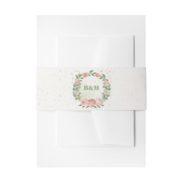 赤面ピンクの花の緑の植物結婚の 招待状ベリーバンド