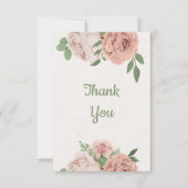 赤面ピンクの花の緑の植物 サンキューカード (正面)