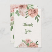 赤面ピンクの花の緑の植物 サンキューカード (正面/裏面)