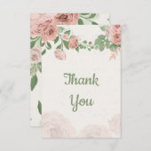 赤面ピンクの花の緑の植物 サンキューカード (正面/裏面)