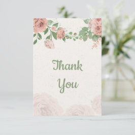 赤面ピンクの花の緑の植物 サンキューカード