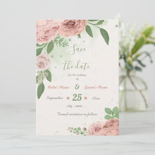 赤面ピンクの花の緑の植物 セーブザデート (スタンド正面)