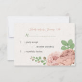 赤面ピンクの花の緑の植物 出欠カード (正面)