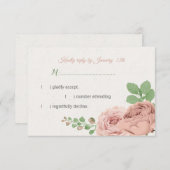 赤面ピンクの花の緑の植物 出欠カード (正面/裏面)