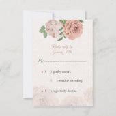 赤面ピンクの花の緑の植物 出欠カード (正面)