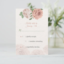 赤面ピンクの花の緑の植物 出欠カード