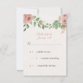 赤面ピンクの花の緑の植物 出欠カード (正面)