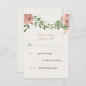 赤面ピンクの花の緑の植物 出欠カード (正面/裏面)