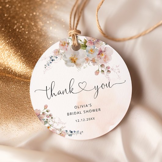 赤面ピンクの花エレガントブライダルシャワーありがとう フェイバータグ