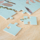 赤面ピンクの花オンライトブルー ジグソーパズル (側面)