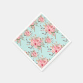 赤面ピンクの花オンライトブルー スタンダードカクテルナプキン (角)