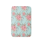 赤面ピンクの花オンライトブルー バスマット (正面縦)