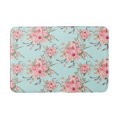 赤面ピンクの花オンライトブルー バスマット (正面)
