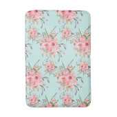 赤面ピンクの花オンライトブルー バスマット (正面縦)