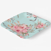 赤面ピンクの花オンライトブルー ペーパープレート (傾斜あり)