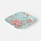 赤面ピンクの花オンライトブルー ペーパープレート (傾斜あり)
