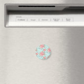 赤面ピンクの花オンライトブルー マグネット (インサイチュ (食洗機))