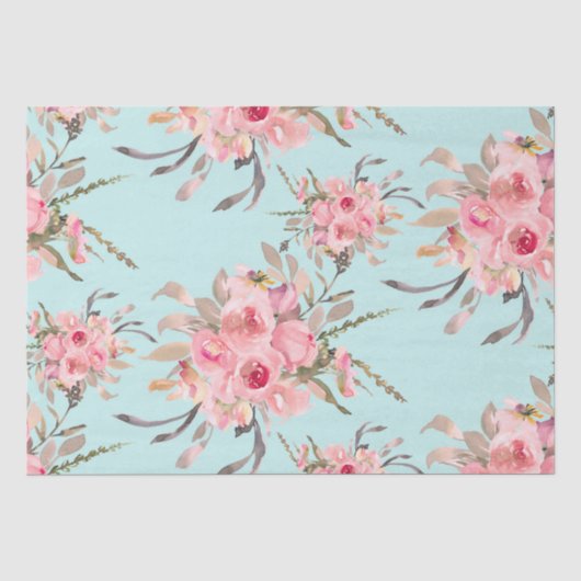 赤面ピンクの花オンライトブルー 薄葉紙 (正面)