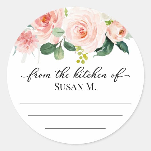 赤面ピンクの花カニング、ジャム、ラベルを保存 ラウンドシール (正面)