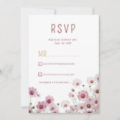 赤面ピンクの花コスモス花RSVP 招待状 (正面)