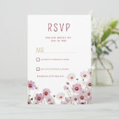 赤面ピンクの花コスモス花RSVP 招待状 (スタンド正面)