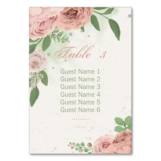 赤面ピンクの花セージ緑葉の座席表 テーブルナンバー (正面)