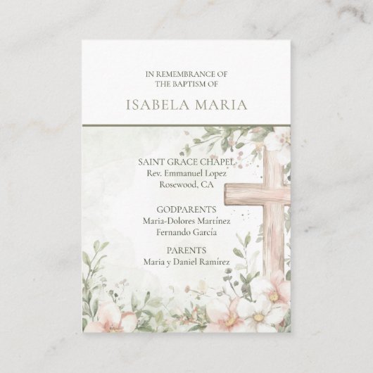 赤面ピンクの花バプテスグリーン記憶カード 名刺 (裏面)