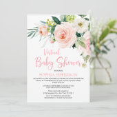 赤面ピンクの花バーチャルベビーシャワー 招待状 (スタンド正面)