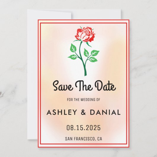 赤面ピンクの花フローラ結婚式の日付を保存 招待状 (正面)