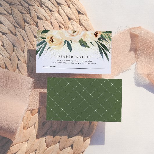 赤面ピンクの花ベビーシャワーおむつラッフル エンクロージャーカード