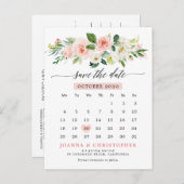 赤面ピンクの花模様モダンボタニカル日付を保存 案内ポストカード (正面/裏面)