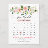 赤面ピンクの花模様モダンボタニカル日付を保存 案内ポストカード (正面)