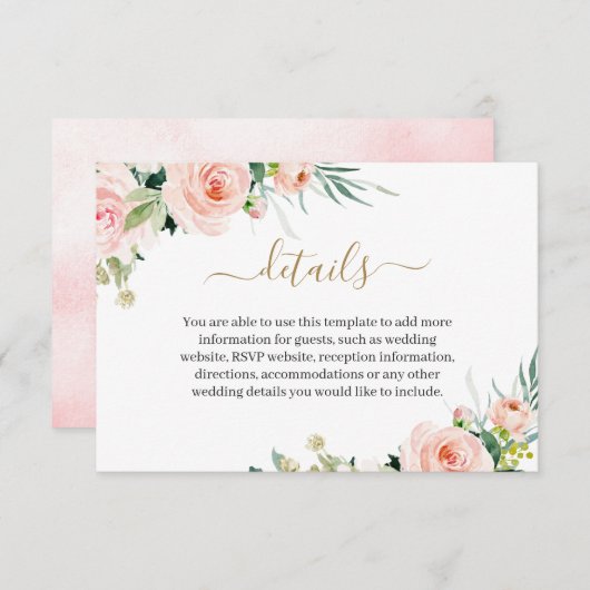 赤面ピンクの花水色結婚の詳細 エンクロージャーカード (正面/裏面)